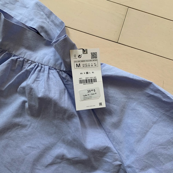 ZARA 💯 Cotton Boxy Cropped Blouse w/puffed sleeve - Picture 8 of 12